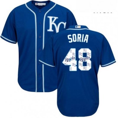 Mens Majestic Kansas City Royals 48 Joakim Soria Authentic Blue Team Logo Fashion Cool Base MLB Jersey