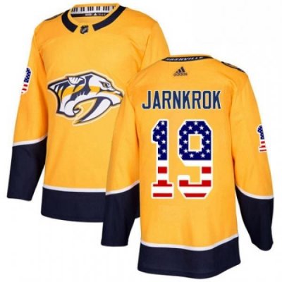 Mens Adidas Nashville Predators 19 Calle Jarnkrok Authentic Gold USA Flag Fashion NHL Jersey