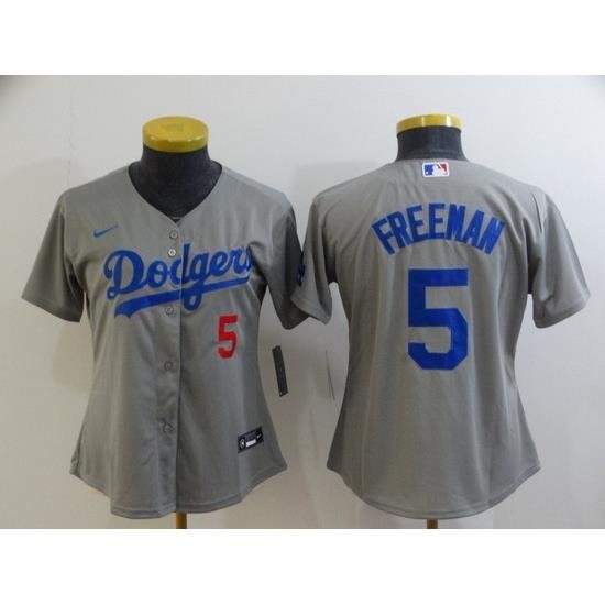 Youth Los Angeles Dodgers 5 Freddie Freeman Grey 2022 Number Cool Base Stitched Nike Jersey