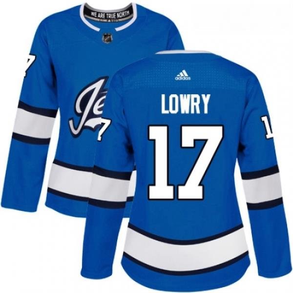 Womens Adidas Winnipeg Jets 17 Adam Lowry Authentic Blue Alternate NHL Jersey