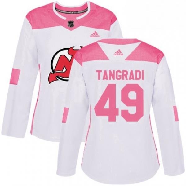 Womens Adidas New Jersey Devils 49 Eric Tangradi Authentic White Pink Fashion NHL Jersey