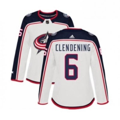 Womens Adidas Columbus Blue Jackets 6 Adam Clendening Authentic White Away NHL Jersey