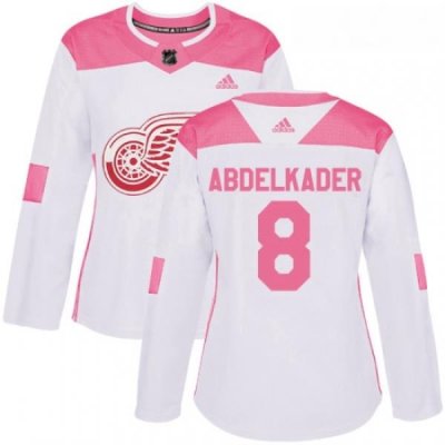 Womens Adidas Detroit Red Wings 8 Justin Abdelkader Authentic WhitePink Fashion NHL Jersey