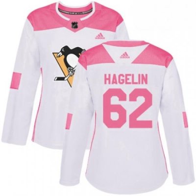 Womens Adidas Pittsburgh Penguins 62 Carl Hagelin Authentic WhitePink Fashion NHL Jersey