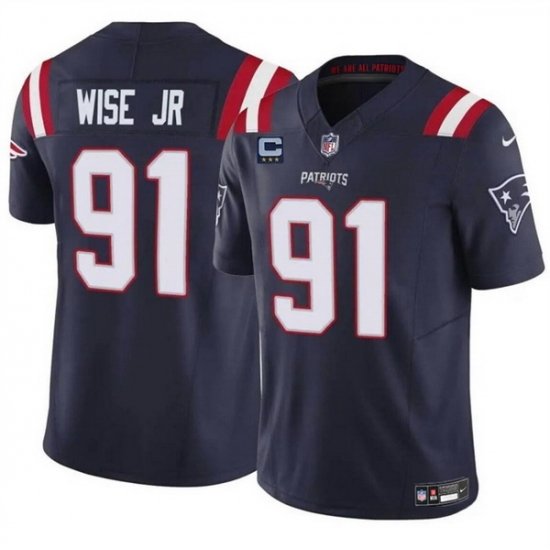 Men New England Patriots 91 Deatrich Wise Jr Navy F U S E  With 3 Star C Patch Vapor Limited Stitched Football Jersey