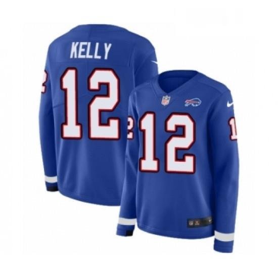 Womens Nike Buffalo Bills 12 Jim Kelly Limited Royal Blue Therma Long Sleeve NFL Jersey