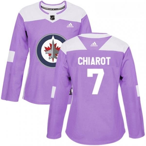 Womens Adidas Winnipeg Jets 7 Ben Chiarot Authentic Purple Fights Cancer Practice NHL Jersey