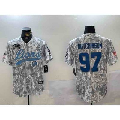 Men Detroit Lions 97 Aidan Hutchinson 2024 Arctic Camo Salute To Service Stitched Baseball Jersey 1