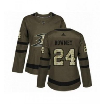 Womens Adidas Anaheim Ducks 24 Carter Rowney Authentic Green Salute to Service NHL Jersey