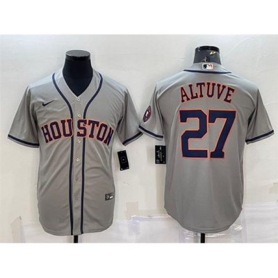 Men Houston Astros 27 Jose Altuve Grey With Patch Cool Base Stitched Jersey