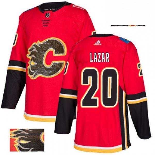 Mens Adidas Calgary Flames 20 Curtis Lazar Authentic Red Fashion Gold NHL Jersey