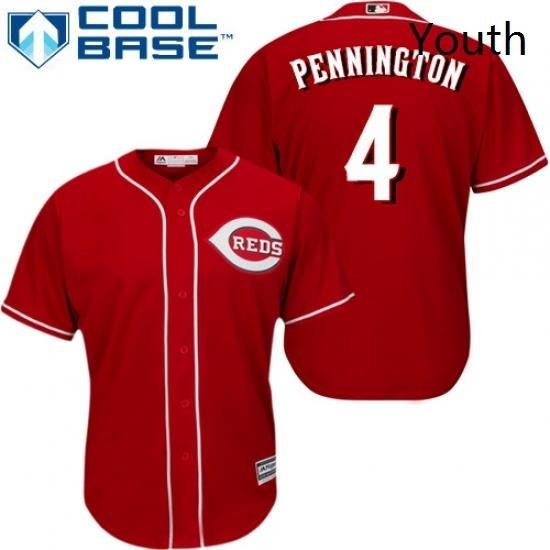 Youth Majestic Cincinnati Reds 4 Cliff Pennington Authentic Red Alternate Cool Base MLB Jersey