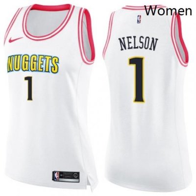 Womens Nike Denver Nuggets 1 Jameer Nelson Swingman WhitePink Fashion NBA Jersey