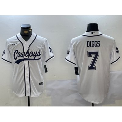 Men Dallas Cowboys 7 Trevon Diggs White With Patch Cool Base Stitched Baseball Jersey 3