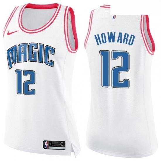 Womens Nike Orlando Magic 12 Dwight Howard Swingman WhitePink Fashion NBA Jersey