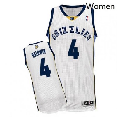 Womens Adidas Memphis Grizzlies 4 Wade Baldwin Authentic White Home NBA Jersey