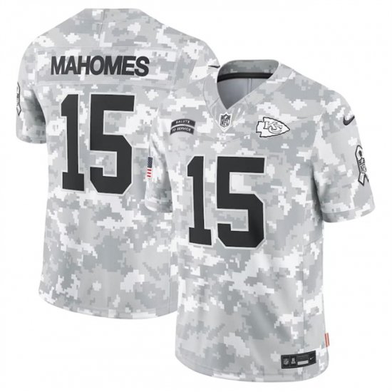 Men Kansas City Chiefs 15 Patrick Mahomes 2024 Arctic Camo Salute To Service Limited Stitched Football Jersey