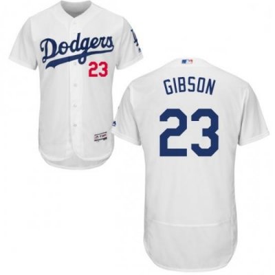 Mens Majestic Los Angeles Dodgers 23 Kirk Gibson White Home Flex Base Authentic Collection MLB Jersey