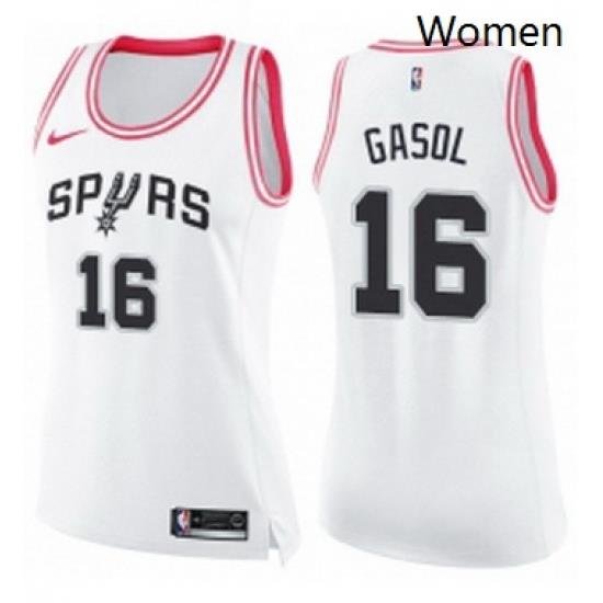 Womens Nike San Antonio Spurs 16 Pau Gasol Swingman WhitePink Fashion NBA Jersey