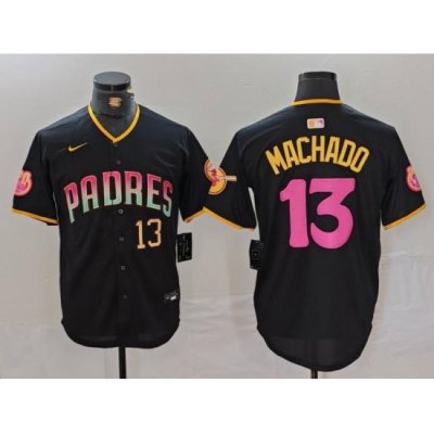 Men San Diego Padres 13 Manny Machado Black Cool Base Stitched Baseball Jersey 2