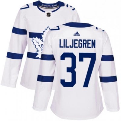 Womens Adidas Toronto Maple Leafs 37 Timothy Liljegren Authentic White 2018 Stadium Series NHL Jersey