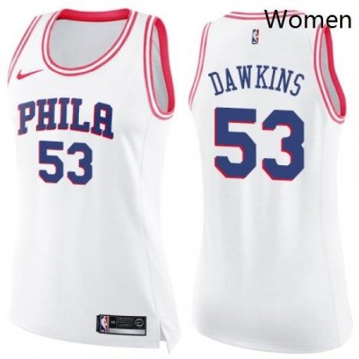 Womens Nike Philadelphia 76ers 53 Darryl Dawkins Swingman WhitePink Fashion NBA Jersey