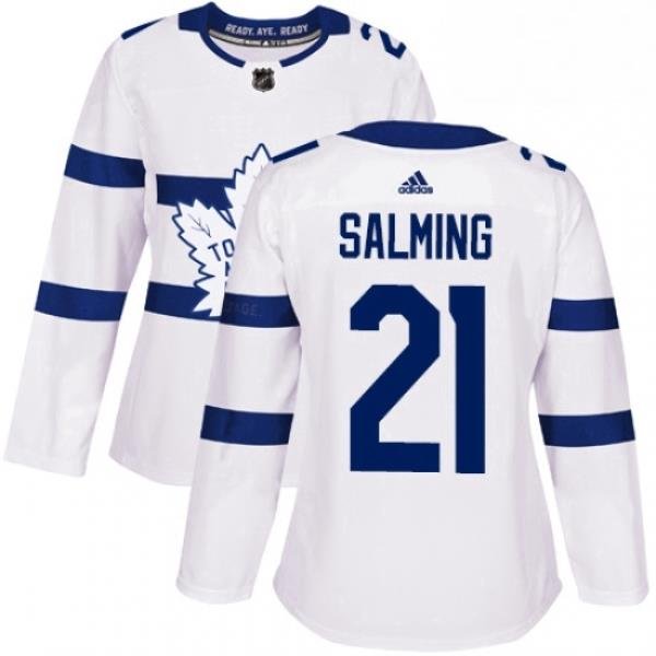 Womens Adidas Toronto Maple Leafs 21 Borje Salming Authentic White 2018 Stadium Series NHL Jersey