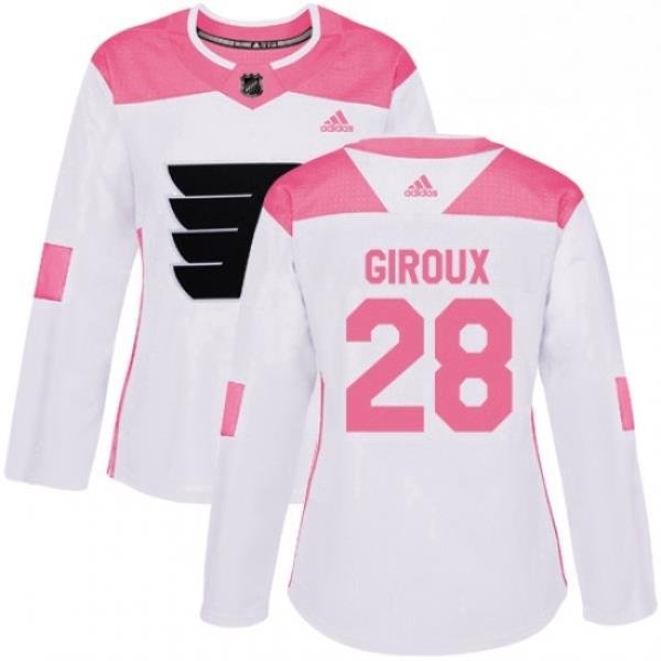 Womens Adidas Philadelphia Flyers 28 Claude Giroux Authentic WhitePink Fashion NHL Jersey