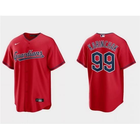 Men Cleveland Guardians 99James Karinchak Red Cool Base Stitched Jersey