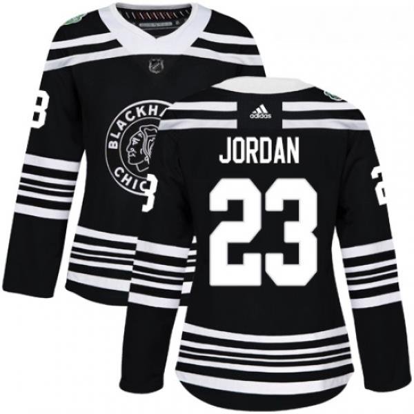 Womens Adidas Chicago Blackhawks 23 Michael Jordan Authentic Black 2019 Winter Classic NHL Jersey