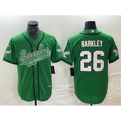 Men Philadelphia Eagles 26 Saquon Barkley Green Cool Base Stitched Baseball Jersey