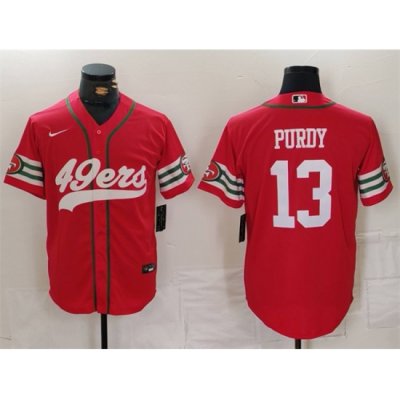 Men San Francisco 49ers 13 Brock Purdy Red With Patch Cool Base Stitched Baseball Jersey