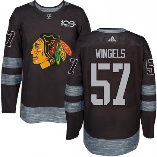 Mens Adidas Chicago Blackhawks 57 Tommy Wingels Authentic Black 1917 2017 100th Anniversary NHL Jersey