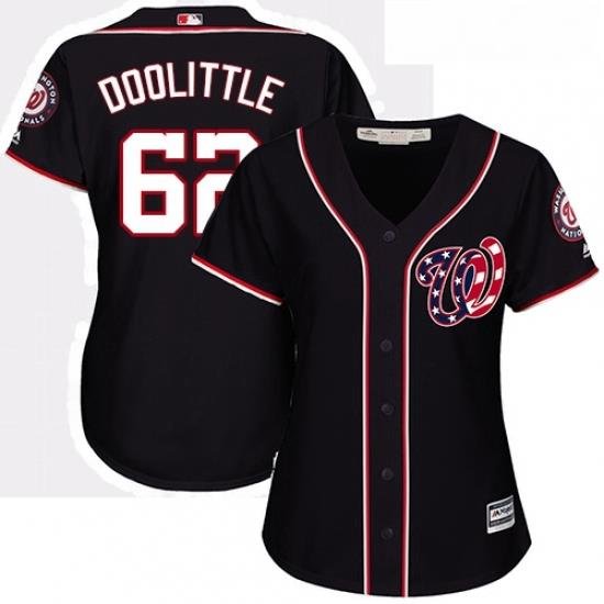 Womens Majestic Washington Nationals 62 Sean Doolittle Replica Navy Blue Alternate 2 Cool Base MLB Jersey