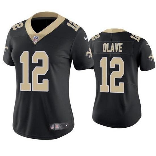 Women New Orleans Saints 12 Chris Olave Black Vapor Untouchable Limited Stitched Jersey