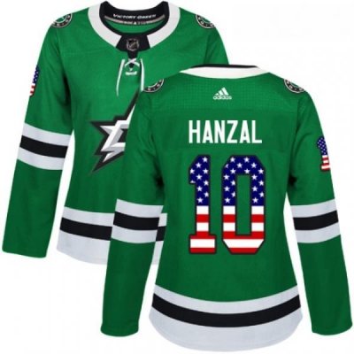 Womens Adidas Dallas Stars 10 Martin Hanzal Authentic Green USA Flag Fashion NHL Jersey