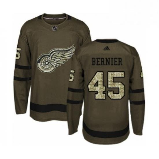 Mens Adidas Detroit Red Wings 45 Jonathan Bernier Authentic Green Salute to Service NHL Jersey