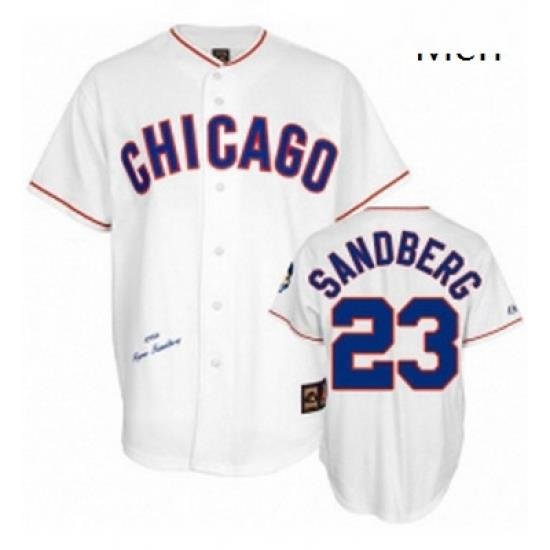 Mens Mitchell and Ness Chicago Cubs 23 Ryne Sandberg Replica White 1988 Throwback MLB Jersey