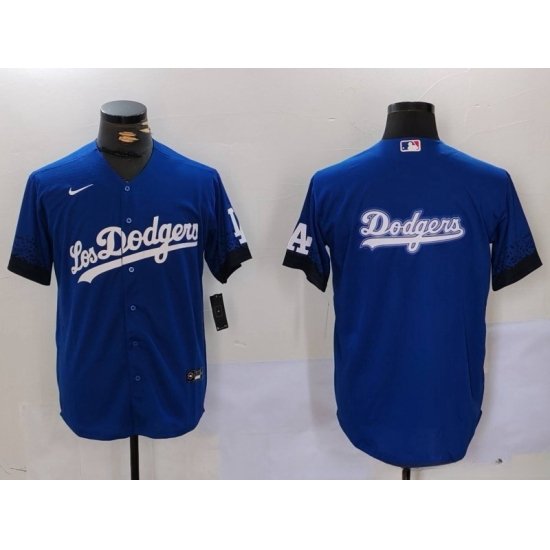 Men Los Angeles Dodgers Blue Team Big Logo City Connect Cool Base Stitched Baseball Jersey 2