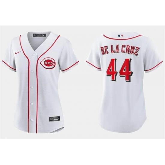 Women Cincinnati Reds 44 Elly De La Cruz White Stitched Baseball Jersey 28Run Small 29