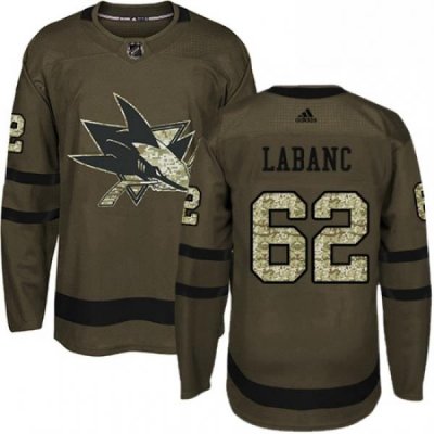 Mens Adidas San Jose Sharks 62 Kevin Labanc Authentic Green Salute to Service NHL Jersey