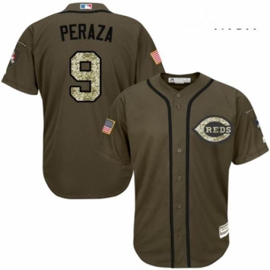 Mens Majestic Cincinnati Reds 9 Jose Peraza Authentic Green Salute to Service MLB Jersey