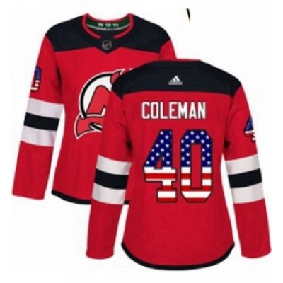 Womens Adidas New Jersey Devils 40 Blake Coleman Authentic Red USA Flag Fashion NHL Jersey