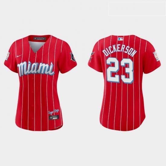 Miami Marlins 23 Corey Dickerson Women Nike 2021 City Connect Authentic MLB Jersey Red