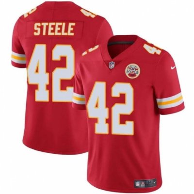 Men   Kansas City Chiefs 42 Carson Steele Red Vapor Untouchable Limited Stitched Football Jersey