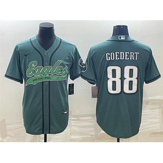 Men Philadelphia Eagles 88 Dallas Goedert Green With Patch Cool Base Stitched Baseball Jersey