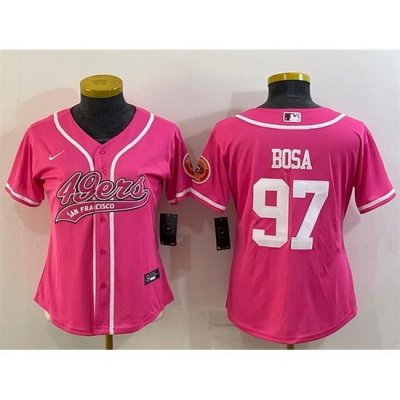 Women San Francisco 49ers 97 Nick Bosa Pink With Patch Cool Base Stitched Baseball Jersey