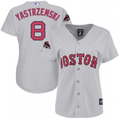 Womens Majestic Boston Red Sox 8 Carl Yastrzemski Authentic Grey Road 2018 World Series Champions MLB Jersey