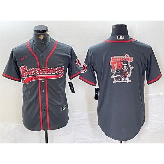 Men Tampa Bay Buccaneers Grey Team Big Logo With Patch Cool Base Stitched Baseball Jersey