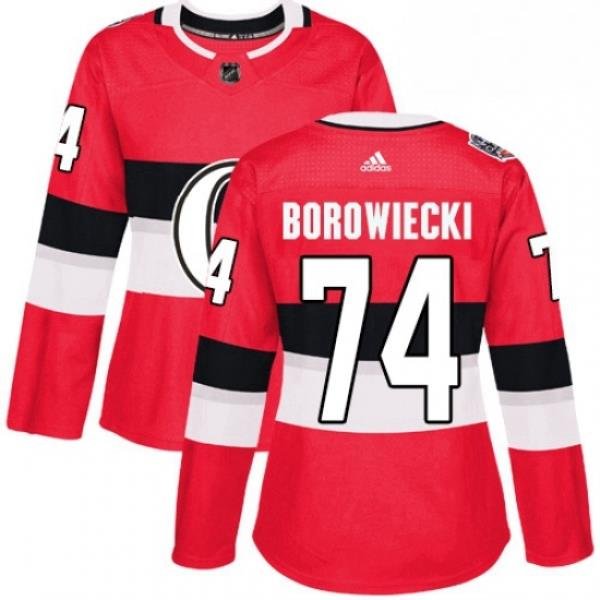 Womens Adidas Ottawa Senators 74 Mark Borowiecki Authentic Red 2017 100 Classic NHL Jersey